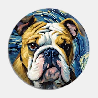 English Bulldog Dog Breed Painting in a Van Gogh Starry Night Art Style Pin