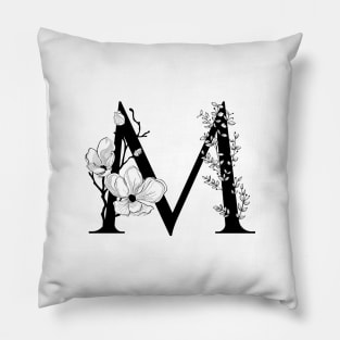 Letter M Monogram - Floral Initial Pillow