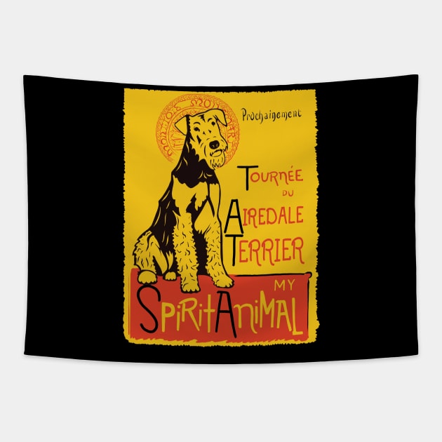 Funny Airedale Terrier Cute Dog Chat Noir Mashup Art Tapestry by Get Hopped Apparel