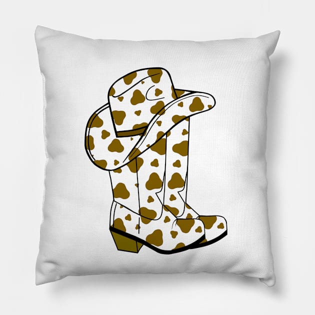 BROWN Cow Spots Cowboy Boots And Hat Pillow by SartorisArt1