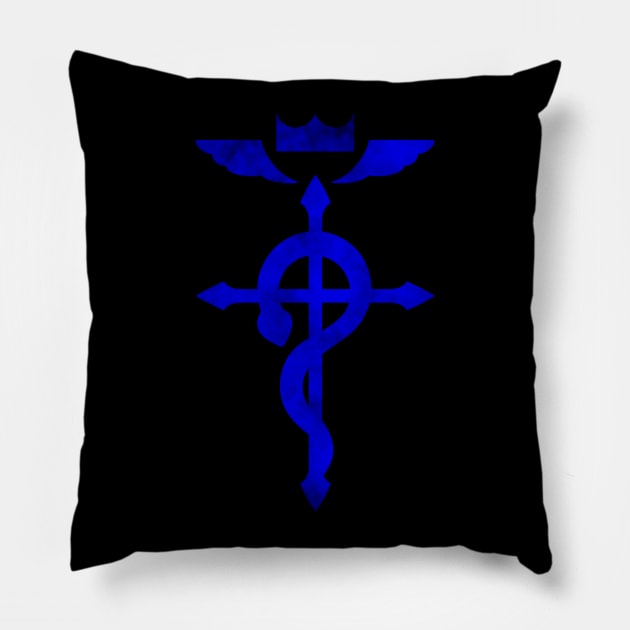 Fullmetal Alchemist logo blue Pillow by Wyrneck