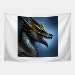 Hungry Blue Serpent Dragon Tapestry