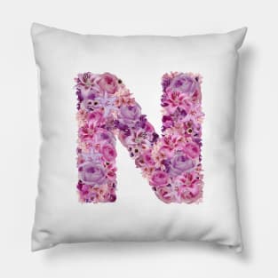 Pink Floral Letter N Pillow