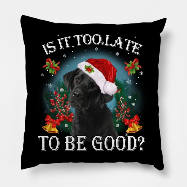 Santa Black Labrador Christmas Is It Too Late To Be Good Pillow by Los Draws