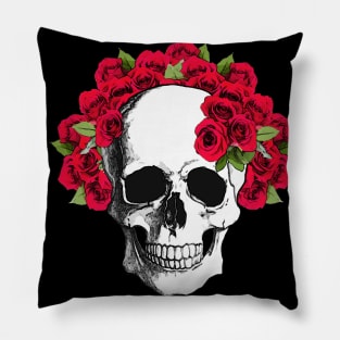 flower skull, red roses flowers,skeleton,floral, Pillow