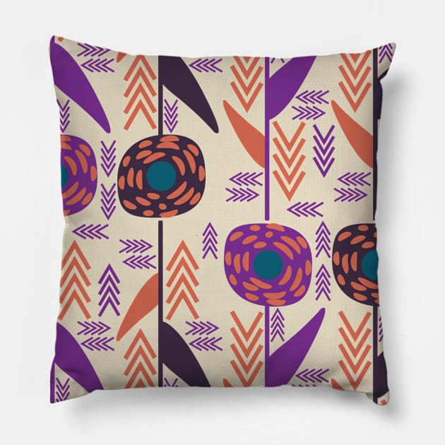 Purple Flowers and Arrows Pillow by CocoDes