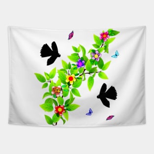 Cute Birds. Black Morph Fantails and Butterflies Tapestry