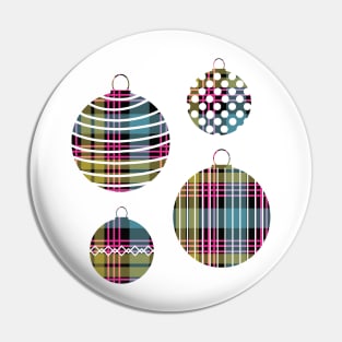 Pink, Blue and Yellow Tartan Christmas Baubles Pin