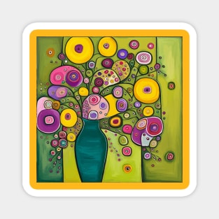 Cute Abstract Flowers in a Green Vase Still Life Painting Magnet