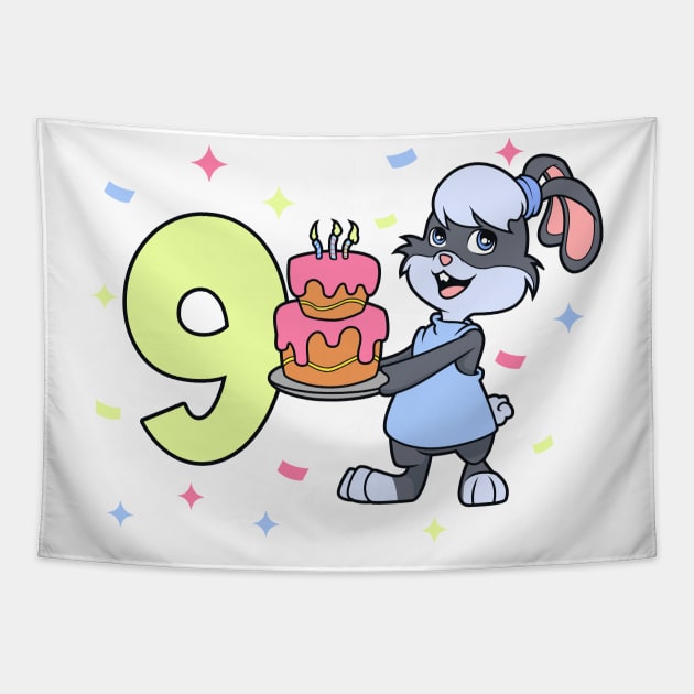 I am 9 with bunny - girl birthday 9 years old Tapestry by Modern Medieval Design