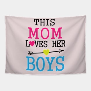 This Mom Loves Her Boys T-shirt Design Gift for children New year 2020. Tapestry