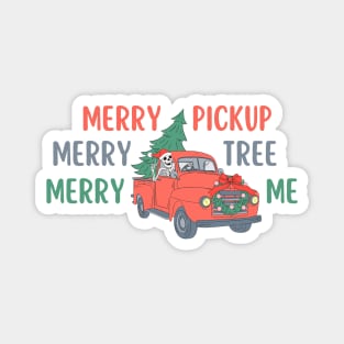 Funny Christmas Skeleton Wearing Santa Hat, Pickup Truck with Tree Magnet