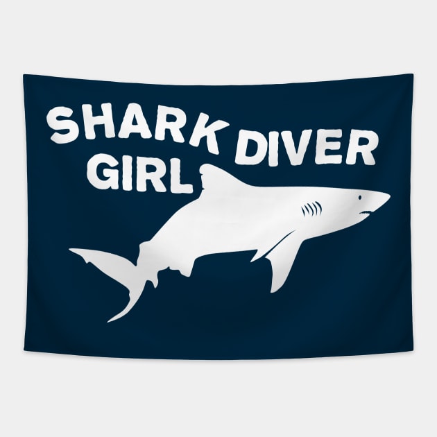 Shark diver girl Tapestry by TMBTM