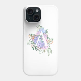 botanical monogram alphabet A hydrangea flowers Phone Case