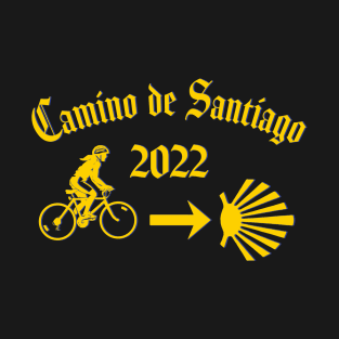 Camino de Santiago 2022 Woman Riding a  Bicycle Yellow Scallop T-Shirt