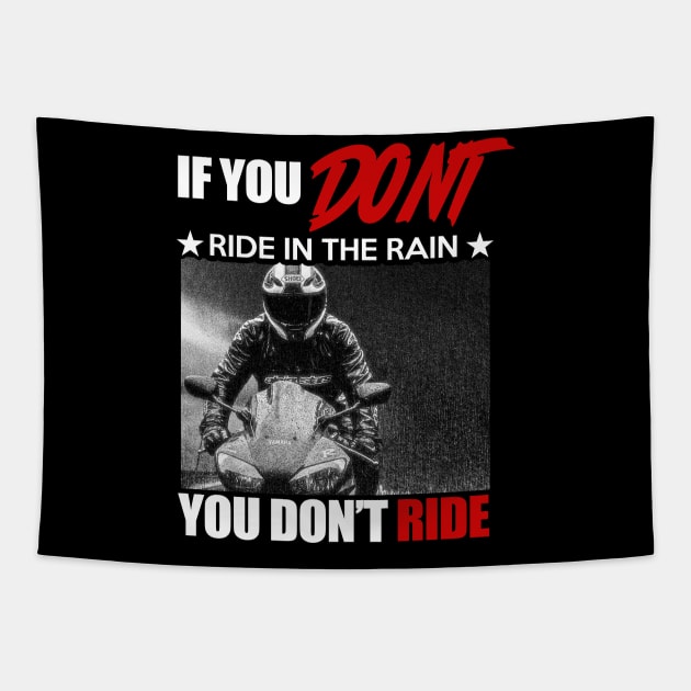 Ride in the Rain - A Biker's Spirit" Tapestry by DAVINCIOO