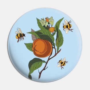 Botanical illustration of plants orange and bumblebees Pin