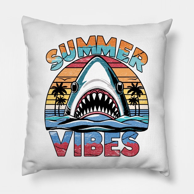 Shark Summer Vibes Pillow by TwistedDesigns by Stefanie