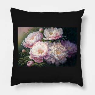 Watercolor Painting of Pale Pink Peonies Pillow