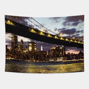 Manhattan Bridge Dumbo Night Skyline Brooklyn NYC Tapestry