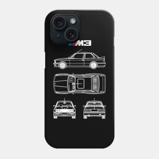 BMW E30 M3 Blueprint in White Phone Case