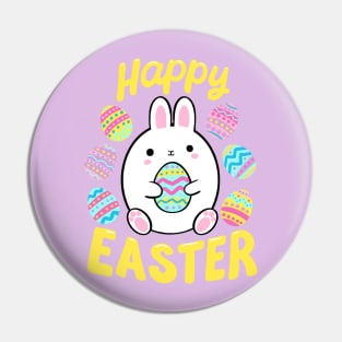 Happy Easter cute Easter Bunny holding an egg Pin