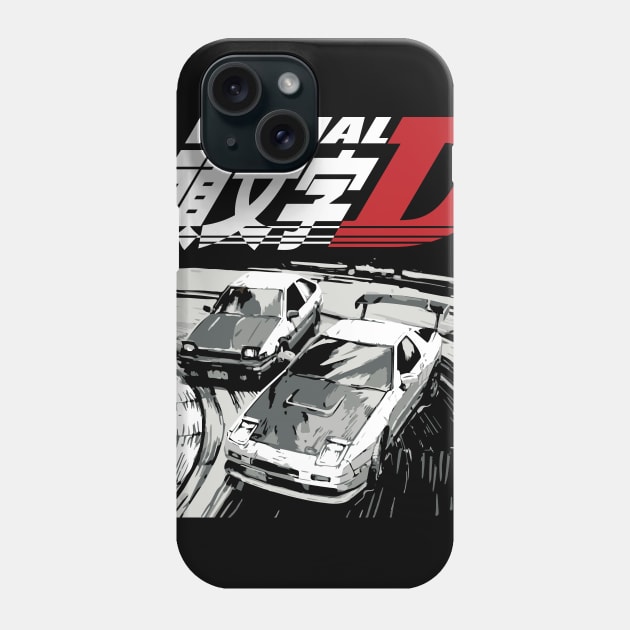 AE86 Corolla vs FC RX-7 Tandem Drifting Racing Phone Case by cowtown_cowboy