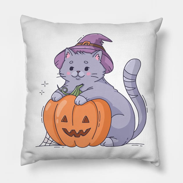 Funny Halloween - Cat - New Year - Pumpkin - Kitty Pillow by  El-Aal