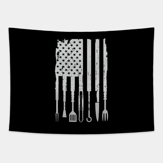 BBQ Smoker Grilling Pitmaster Barbecue American Flag Tapestry by mrsmitful01
