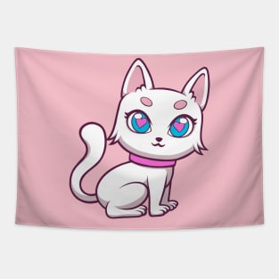 cute white cat female Tapestry