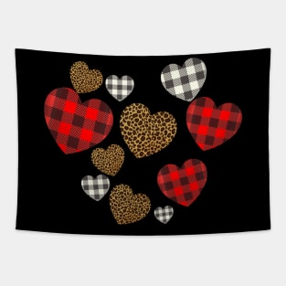 Hearts Leopard Buffalo Plaid Valentine co Tapestry