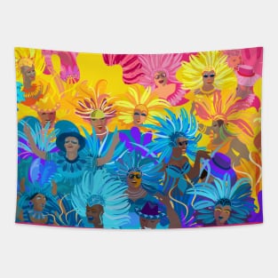 Samba Dancers, Music Festival, Mardi Gras Carnival Festive Arrangement Abstract Contemporary Modern Art Tapestry