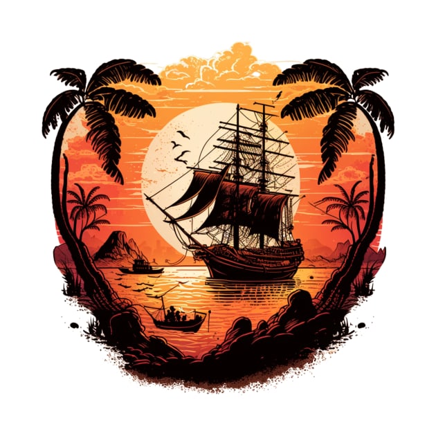 Vintage Sunset Raiders: A Pirate Ship Adventure by King Hoopoe