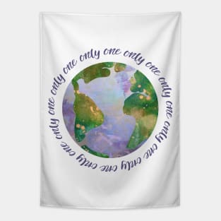 only one earth - protect our beautiful planet (watercolors and purple handwriting repeated) Tapestry