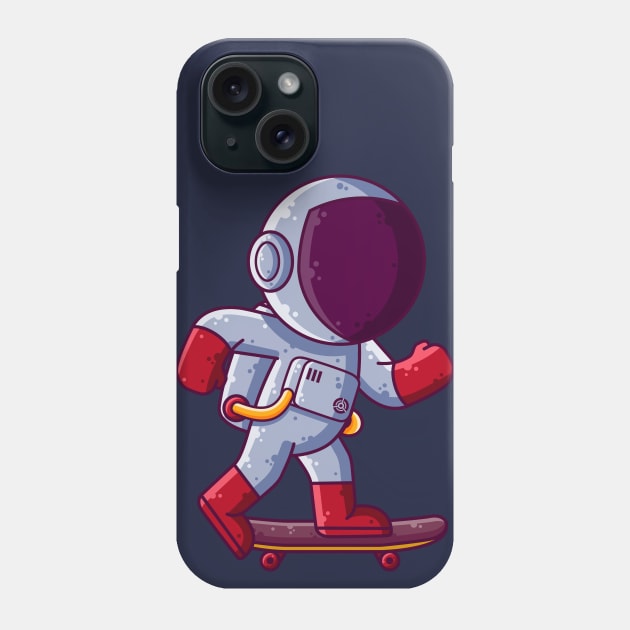 Cute Astronaut Playing Skateboard Cartoon Phone Case by Ardhsells