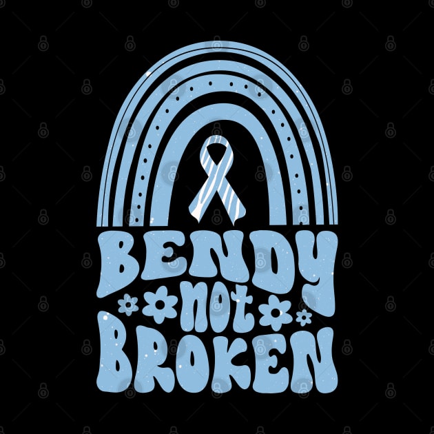 Ehlers-Danlos Syndrome Awareness Ribbon: Bendy Not Broken Blue Boho Rainbow by Jesabee Designs
