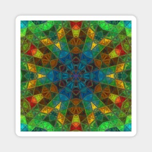 Mosaic Kaleidoscope Flower Blue Green and Yellow Magnet