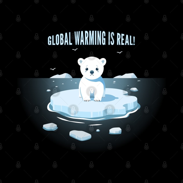 Global Warming Reality Tee 'Sad Polar Bear on Iceberg' by Teesagor