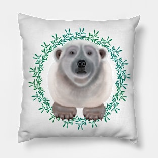 Polar Bear on circular mistletoe pattern Pillow