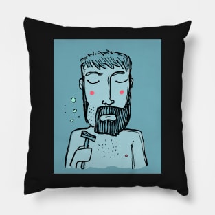 Sad cartoon man shaving his beard Pillow