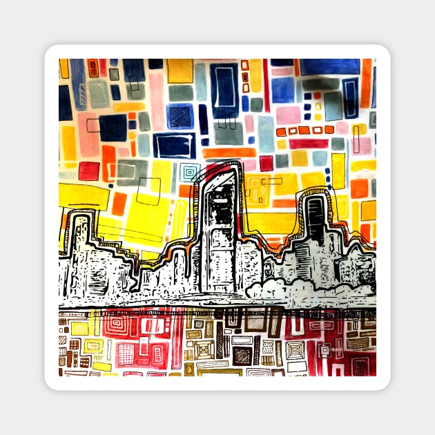 Colourful Brisbane Cityscape Magnet by annaleebeer