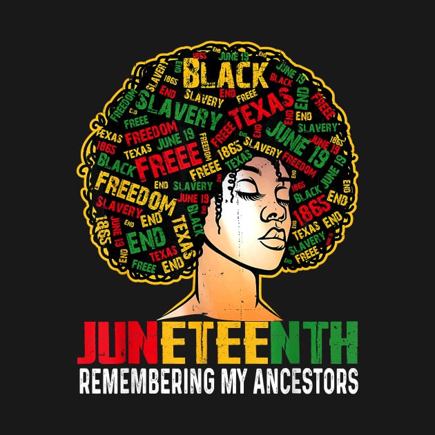 Juneteenth Tshirt Women Loc'd Hair Remembering My Ancestors by Davito Pinebu 