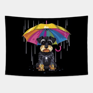 Miniature Schnauzer Rainy Day With Umbrella Tapestry