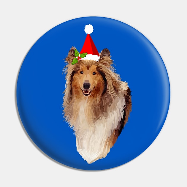 Christmas Holly Santa Collie Pin by Art by Deborah Camp