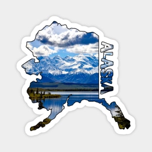 State of Alaska Outline with Mountains Magnet