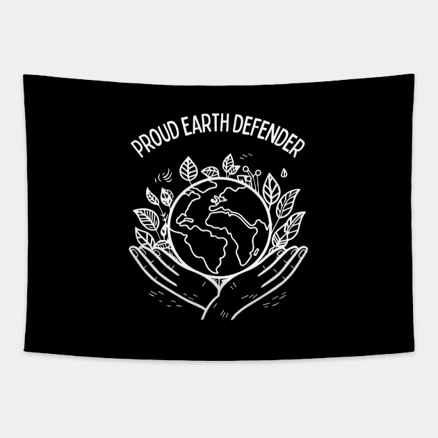 Earth Defender Hands Carrying the World Globe with Leaves Earth Day Awareness, Go Green | Proud Earth Defender Tapestry by Motistry