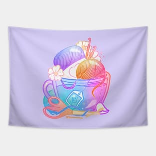 Kawaii Pastel Crochet Teacup Tapestry