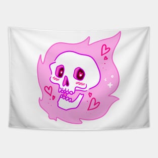 Pink Flame Skull Tapestry