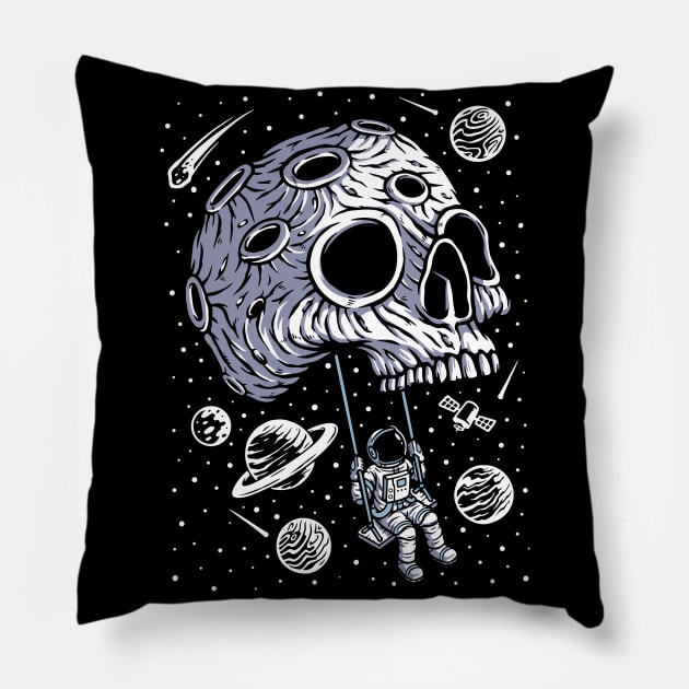 Astronaut Swinging on a Skull Planet in Outer Space Pillow by SLAG_Creative