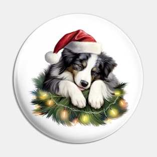 Lazy Border Collie Dog at Christmas Pin